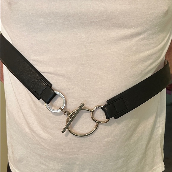 Accessories - Black Leather Belt with Silver Buckle